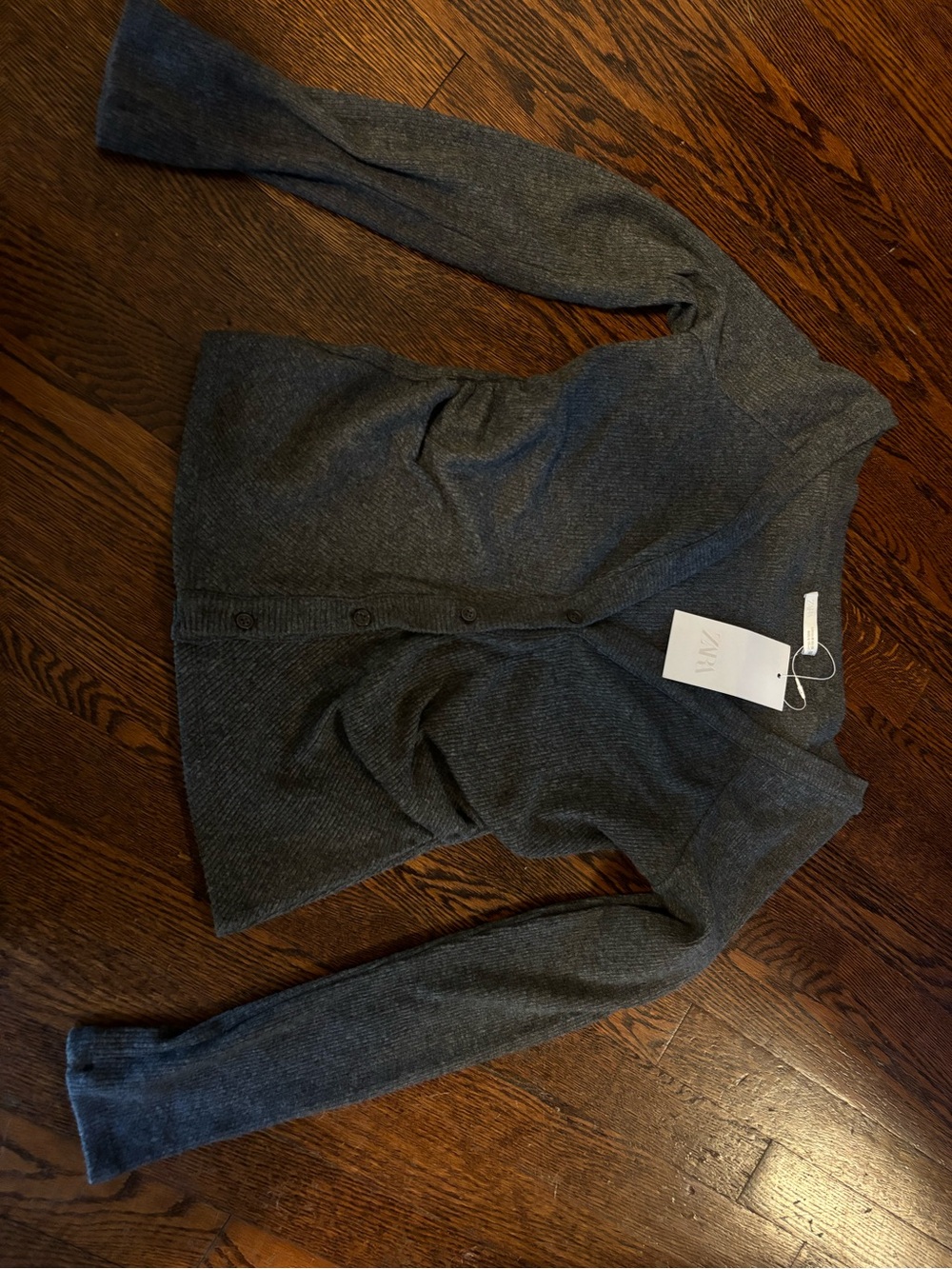 Zara Dark Gray Button-Front V-Neck Cardigan